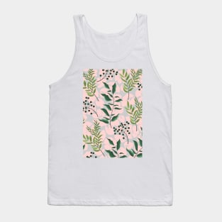 Pink and green leaf flower pattern Tank Top